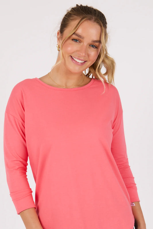 One ten Willow|3/4 Sleeve Scoop Hem Tee - Sunkist Coral