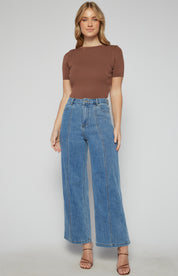 Front Leg Seam Detail Denim Jeans- Misha