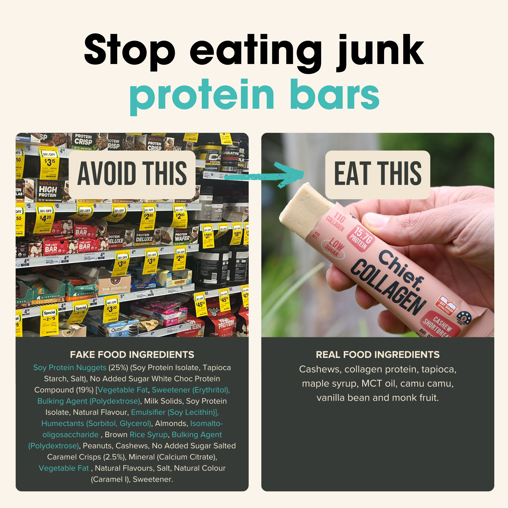 Chief nutrition | Collagen Protein Bar - Cashew Shortbread