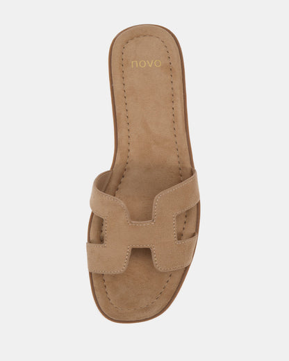 Novo Shoes| SACHIE BISCOFF SUEDE FLAT SANDALS