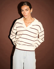 Staple The Label | Elara Polo Jumper- Cream/ chocolate