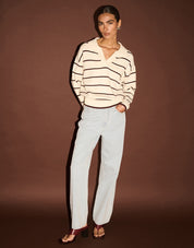 Staple The Label | Elara Polo Jumper- Cream/ chocolate