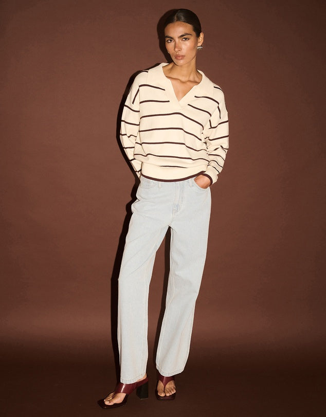 Staple The Label | Elara Polo Jumper- Cream/ chocolate