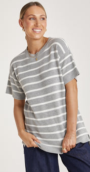 JASPER KNITTED TEE - GREY WHITE STRIPE
