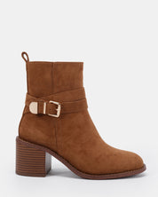 DESIRAE CARAMEL SUEDE HEELED BOOTS