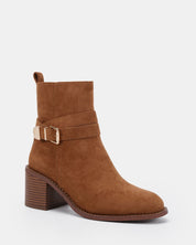DESIRAE CARAMEL SUEDE HEELED BOOTS