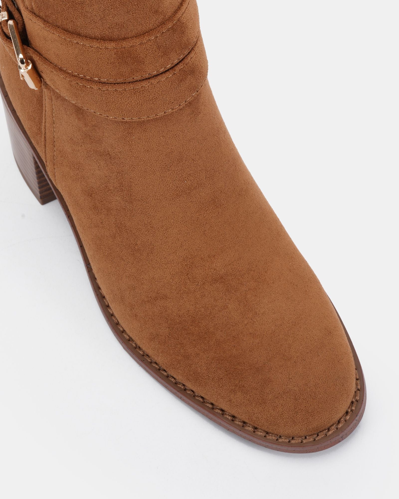 DESIRAE CARAMEL SUEDE HEELED BOOTS