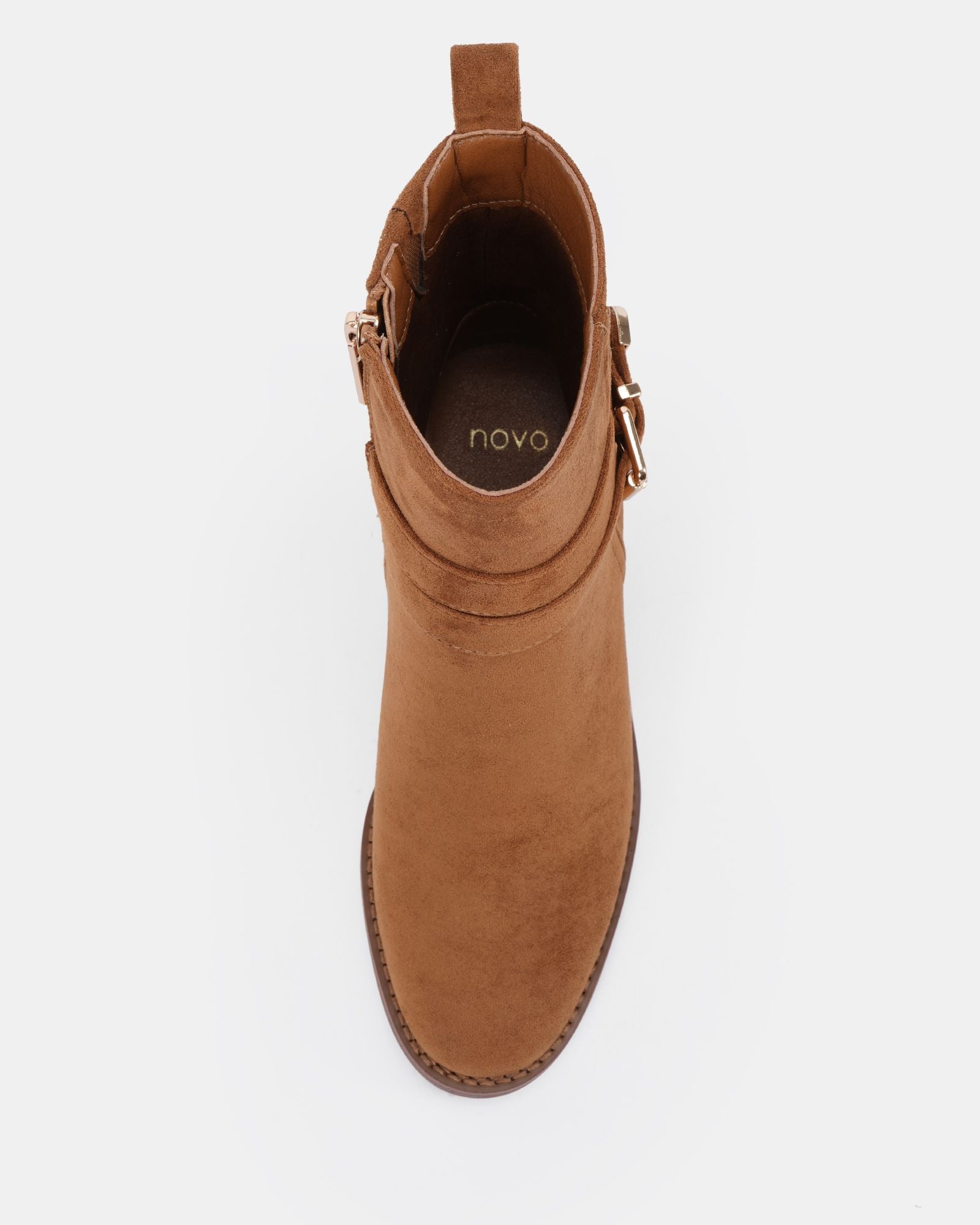 DESIRAE CARAMEL SUEDE HEELED BOOTS