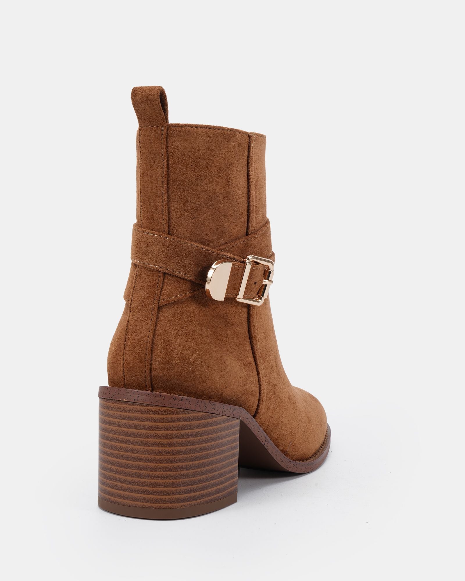 DESIRAE CARAMEL SUEDE HEELED BOOTS