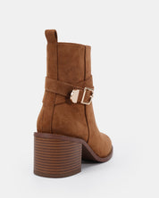 DESIRAE CARAMEL SUEDE HEELED BOOTS