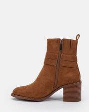 DESIRAE CARAMEL SUEDE HEELED BOOTS