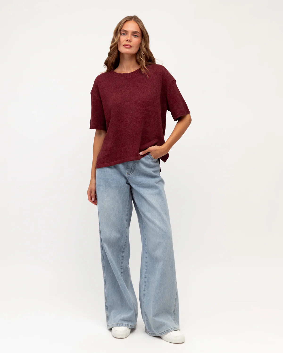 RELAXED KNIT TOP burgundy