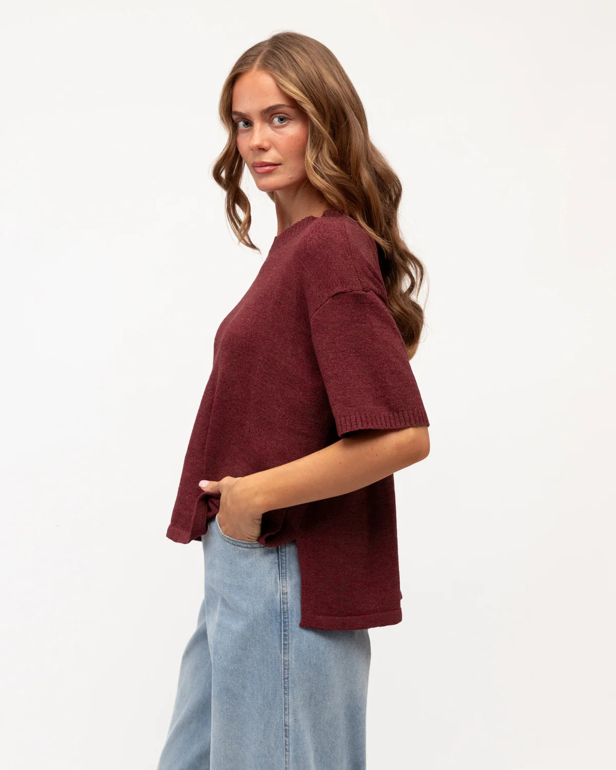 RELAXED KNIT TOP burgundy