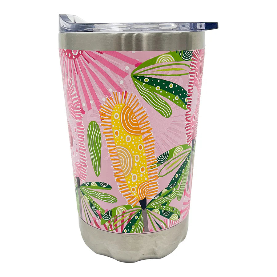 Coffee Mug - Double Wall - Stainless Steel-Pink Banksia