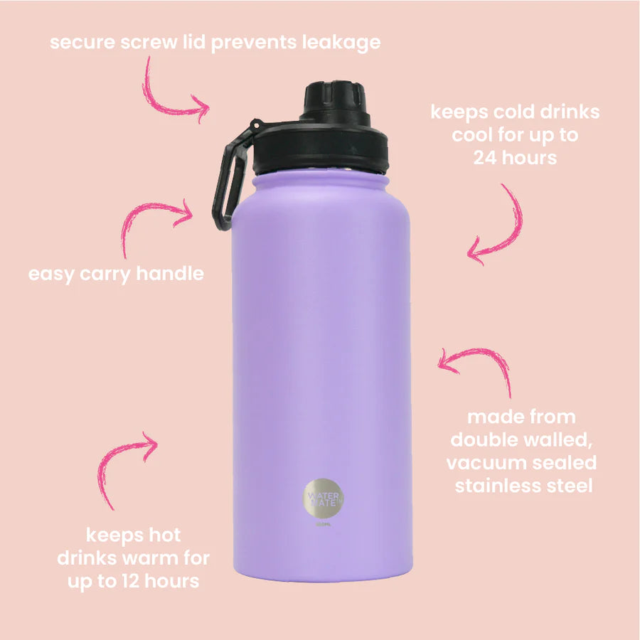 Watermate Stainless Drink Bottle - 950ml- pink & purple