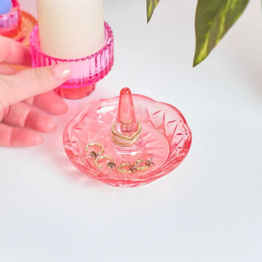 Glass Ring Holder - Luxe Round- pink
