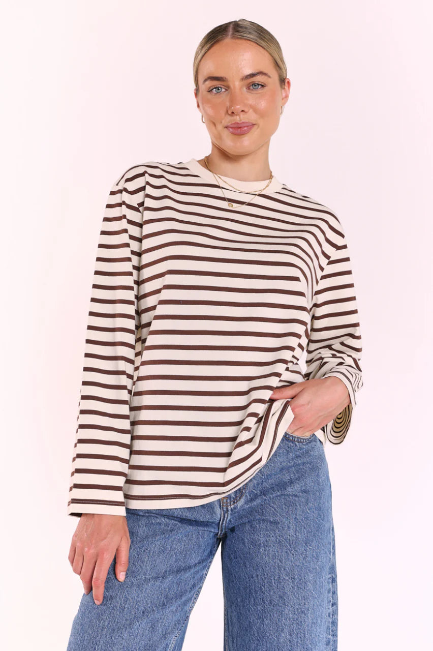 Feather & Noise | Carter Long Sleeve Tee - Chocolate Cream Stripe