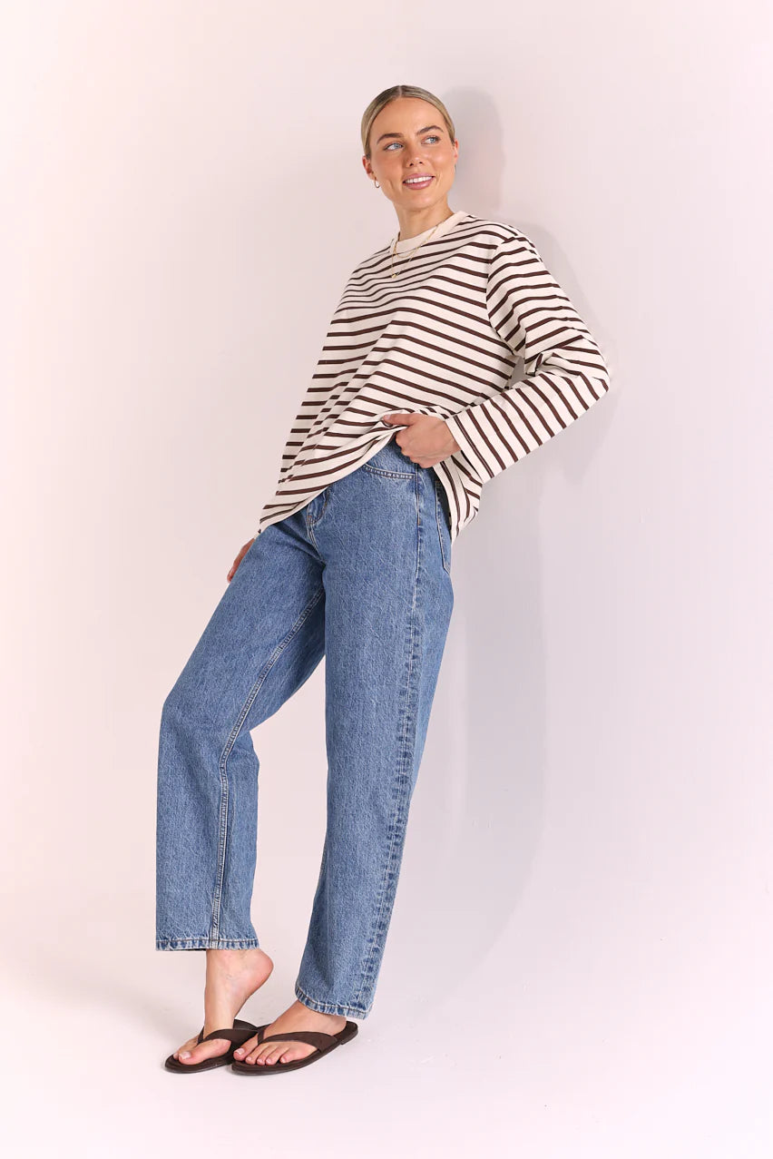 Feather & Noise | Carter Long Sleeve Tee - Chocolate Cream Stripe