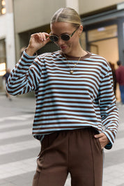 Carter long sleeve tee - chocolate blue stripe