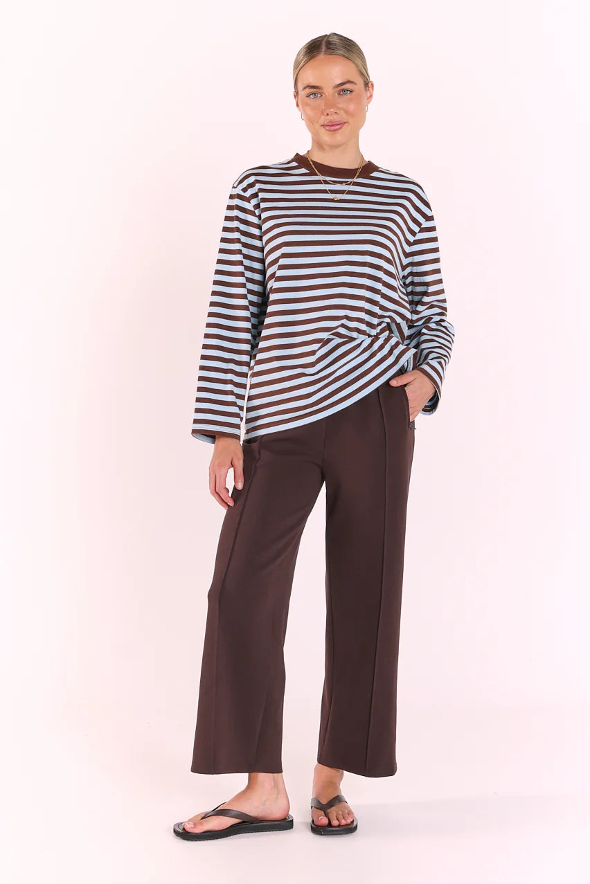 Carter long sleeve tee - chocolate blue stripe