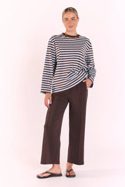 Carter long sleeve tee - chocolate blue stripe