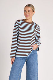 Carter long sleeve tee - chocolate blue stripe