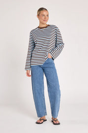 Carter long sleeve tee - chocolate blue stripe