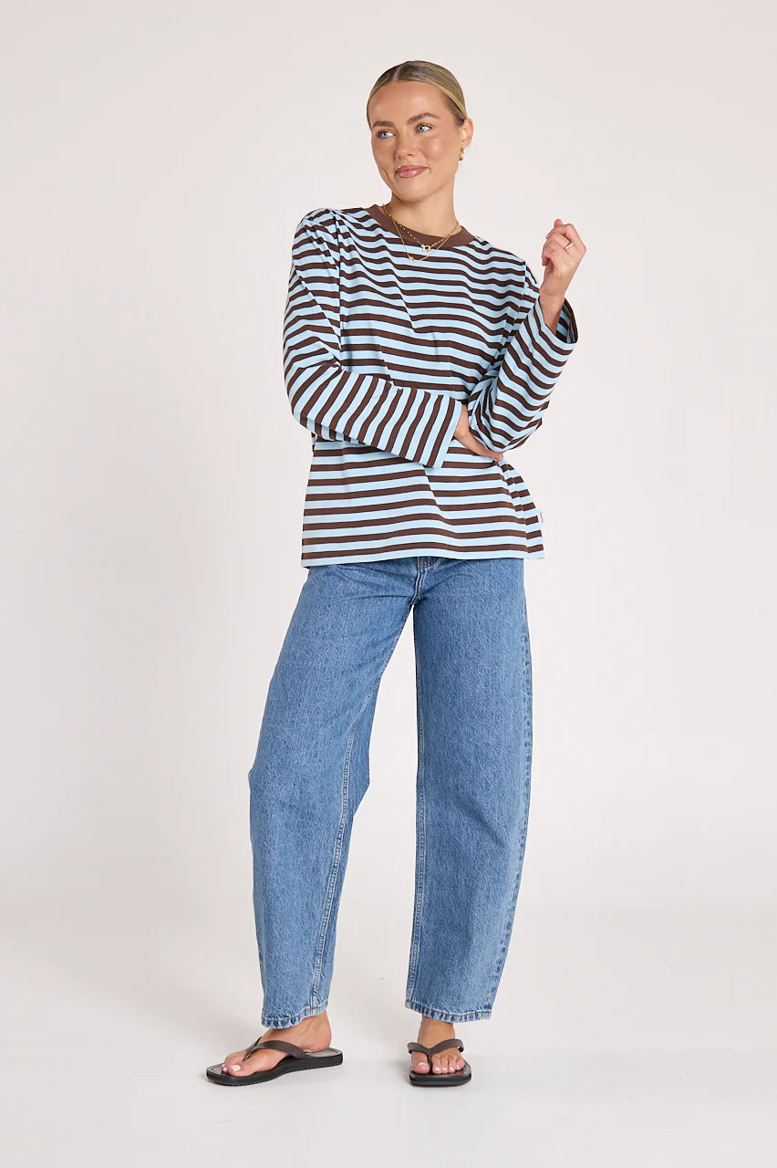 Carter long sleeve tee - chocolate blue stripe