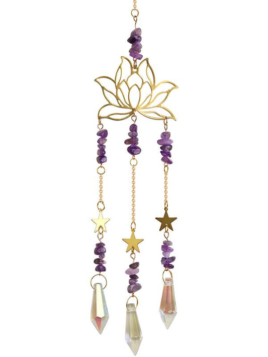 40cm Amethyst Lotus Crystal Suncatcher