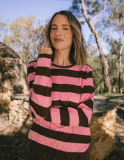 Spritz Stripe Long Sleeve Tee Coffee/Pink