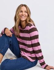 Spritz Stripe Long Sleeve Tee Coffee/Pink