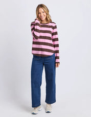 Spritz Stripe Long Sleeve Tee Coffee/Pink