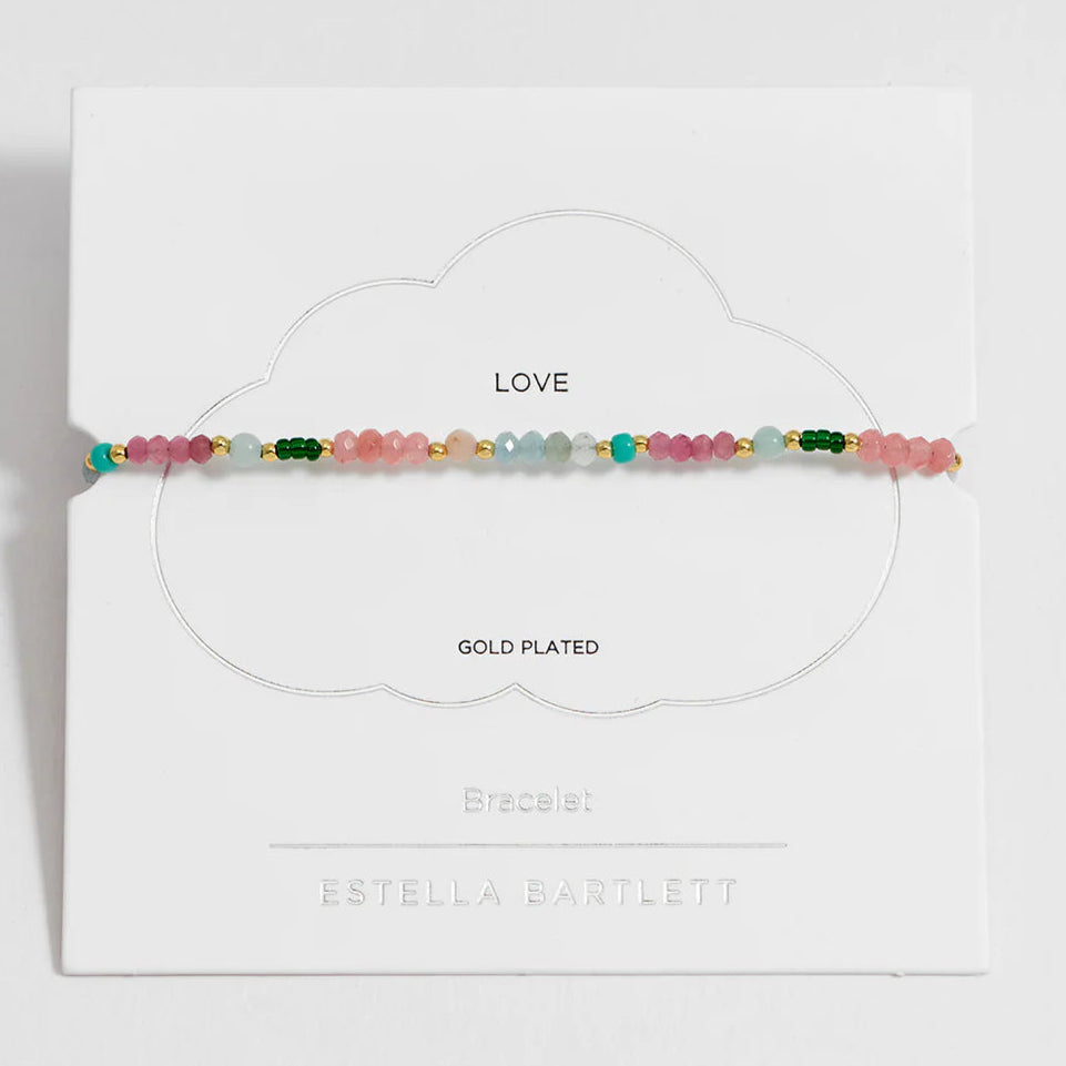 Estella Bartlett Bracelet - Green + Pink Mixed Mini Bead Gold Plated
