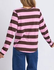 Spritz Stripe Long Sleeve Tee Coffee/Pink