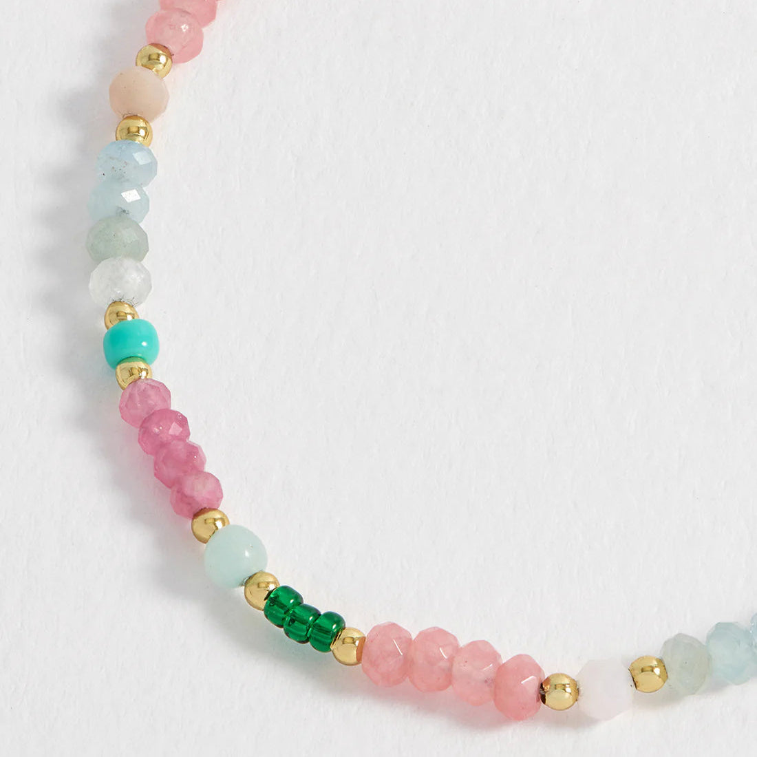 Estella Bartlett Bracelet - Green + Pink Mixed Mini Bead Gold Plated