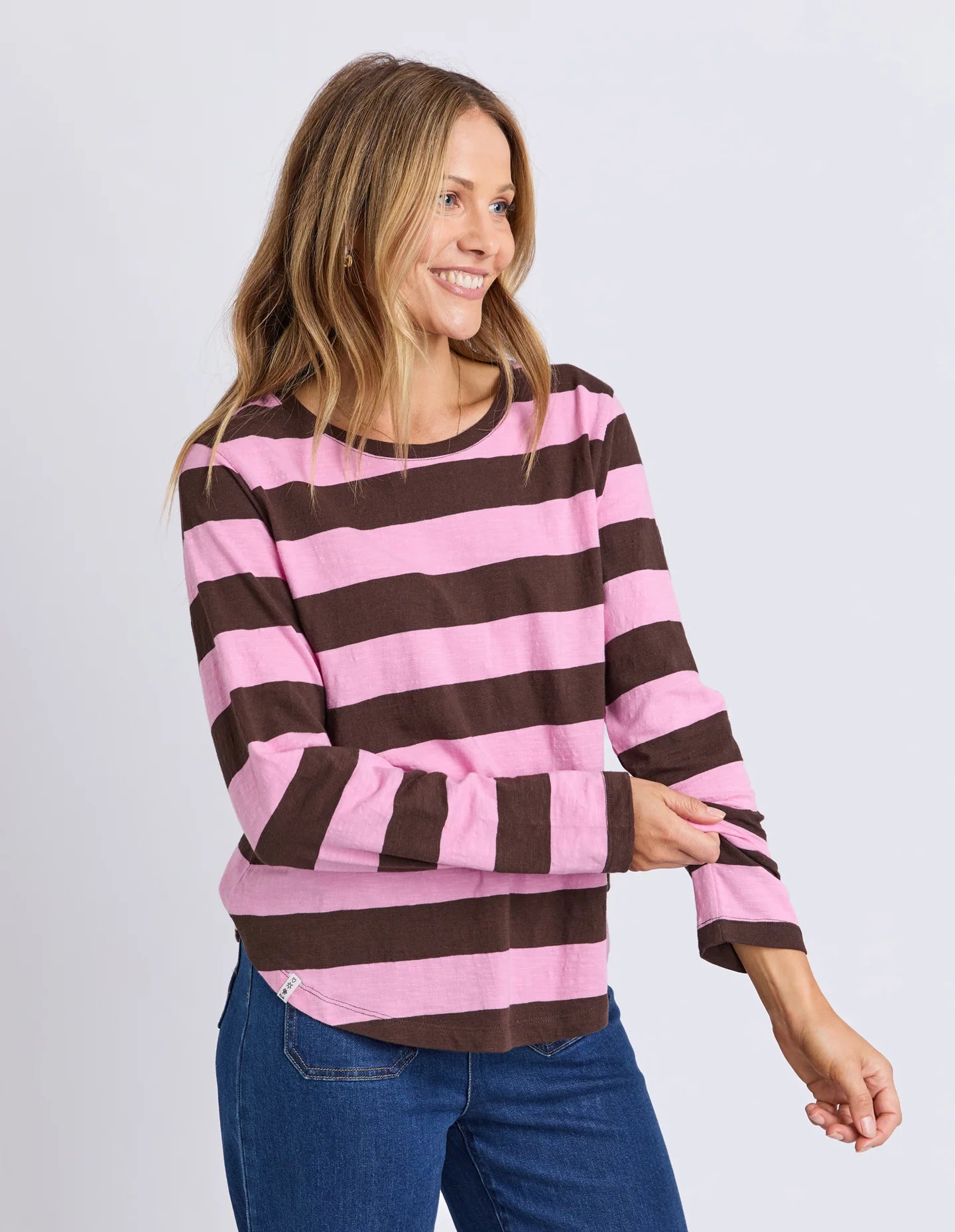 Spritz Stripe Long Sleeve Tee Coffee/Pink