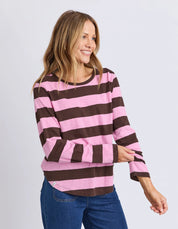 Spritz Stripe Long Sleeve Tee Coffee/Pink