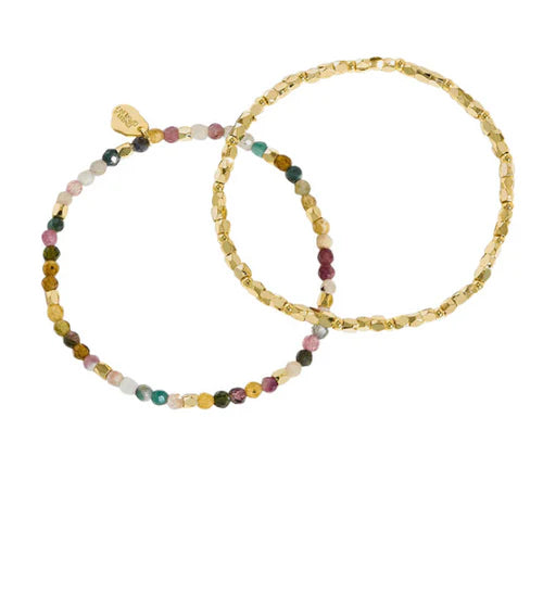 ESTELLA COCO BEAD AND TOURMALINE DOUBLE BRACELET
