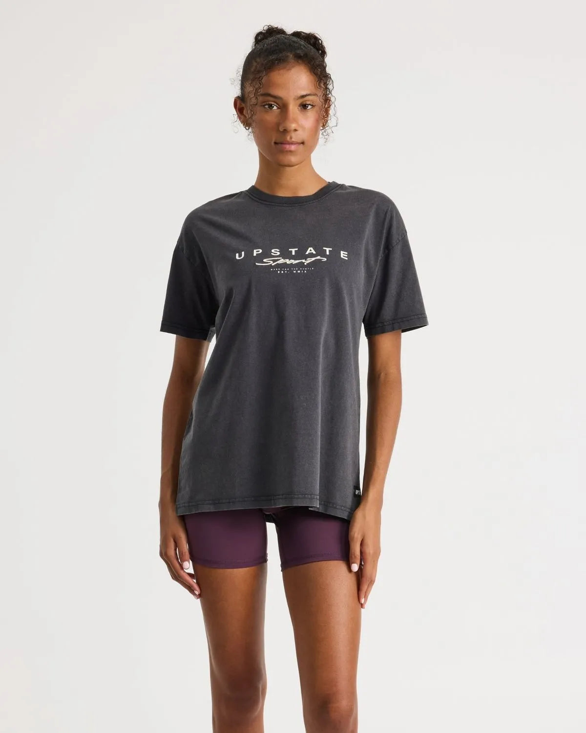 THRIVE TEE - BLACK SNOW WASH STACKED SCRIPT