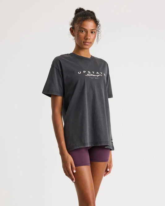 THRIVE TEE - BLACK SNOW WASH STACKED SCRIPT