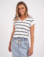 Manly Stripe Vee Tee White/ Navy Stripe