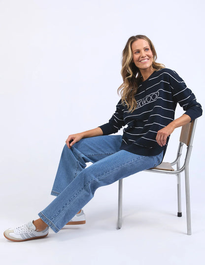 Foxwood simplified stripe crew- Navy