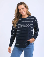 Foxwood simplified stripe crew- Navy