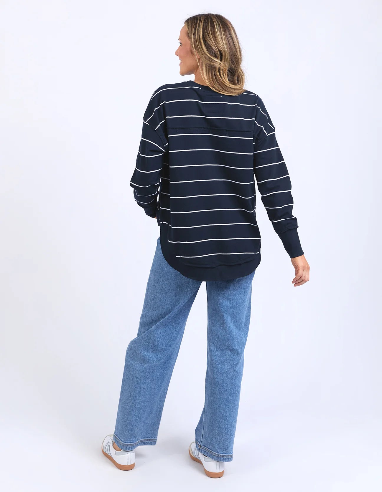 Foxwood simplified stripe crew- Navy