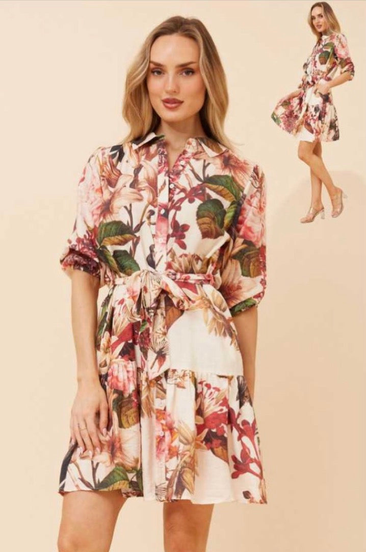 Floral print button through dress