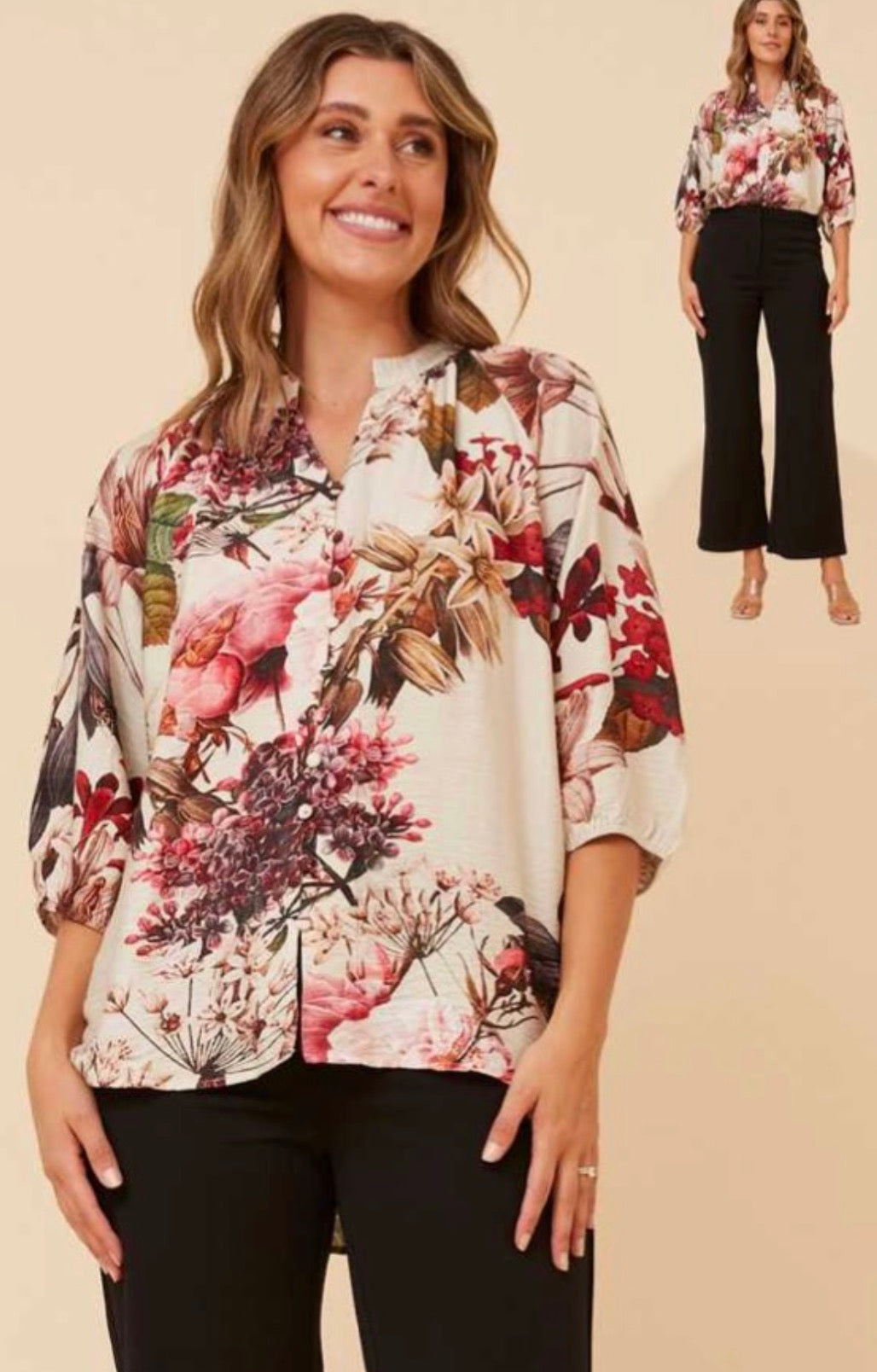 Floral print blouse - 3/4 sleeve