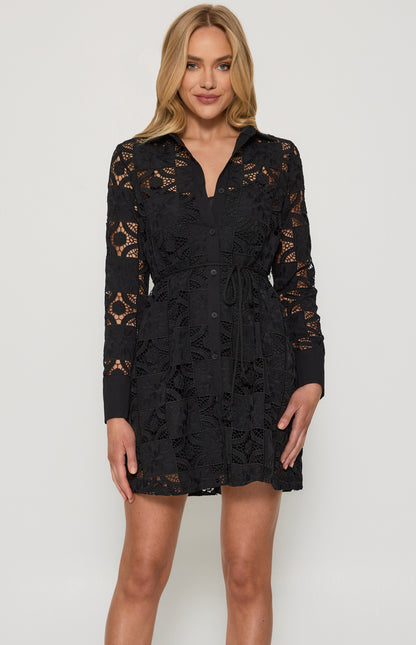 Lace embroidery shirt dress