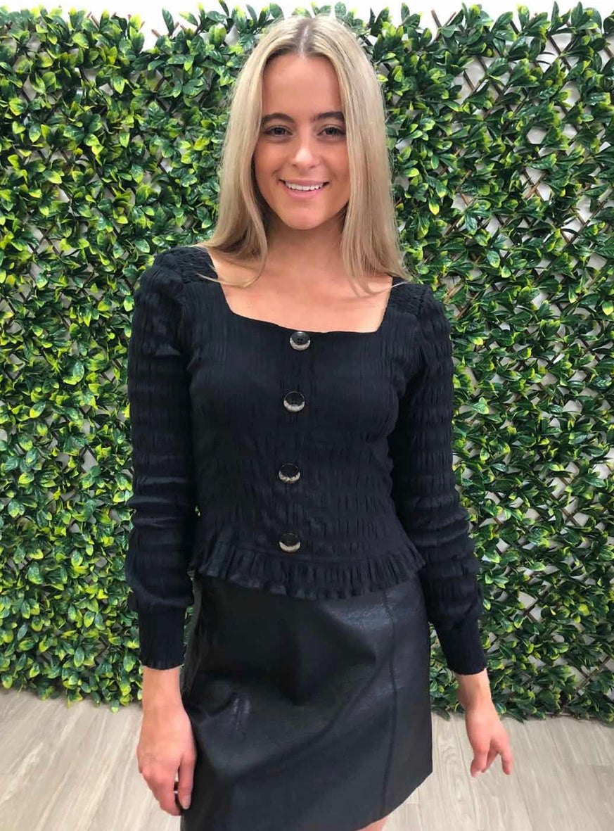 Lula button front peasant top