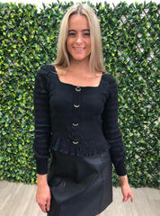 Lula button front peasant top