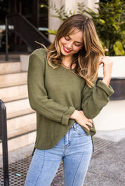 Roll up sleeve Nala knit- olive